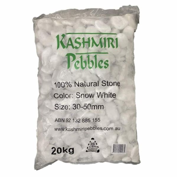 PEBBLE NATURAL SNOW WHITE 30-50mm 20kg | Steve Jones Landscaping
